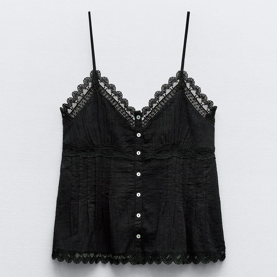 Топ Zara Embroidered, черный блуза zara embroidered plumetis черный