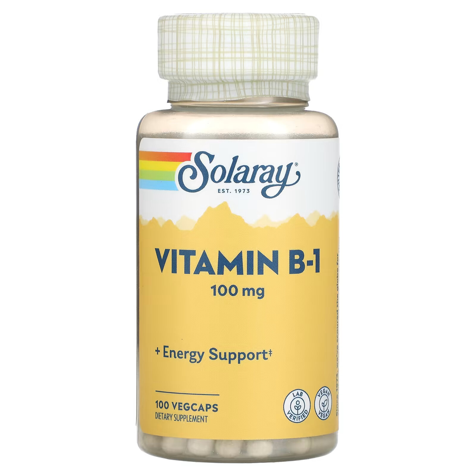 Solaray, витамин В1, 100 мг, 100 капсул VegCaps solaray пижма 455 мг 100 капсул vegcaps