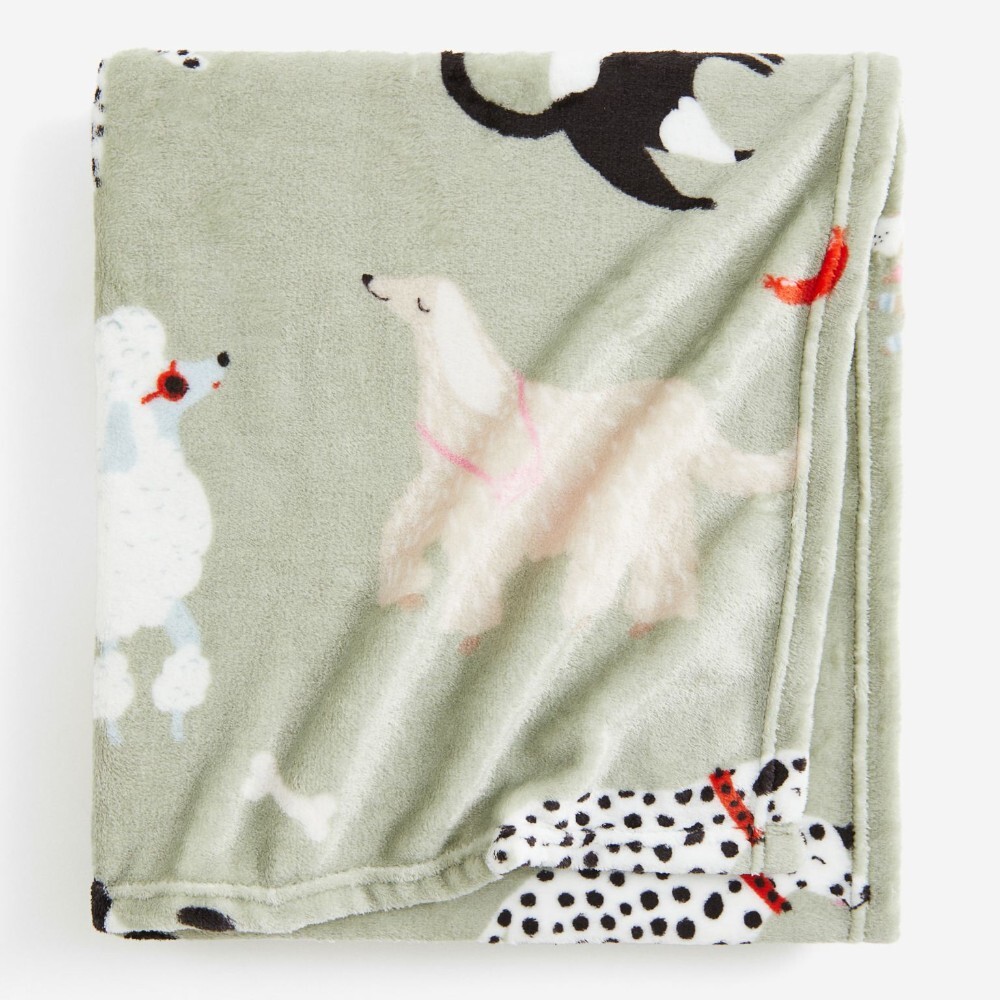 

Одеяло H&M Home Patterned Fleece Dogs, светло-зеленый