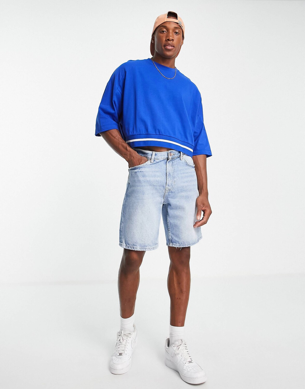 

Синяя укороченная футболка оверсайз с тесьмой ASOS DESIGN, Синий