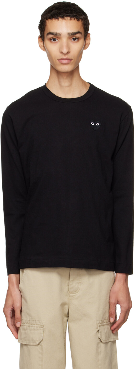 

Черная футболка с длинным рукавом с сердечками Comme des Garçons Play, Черный