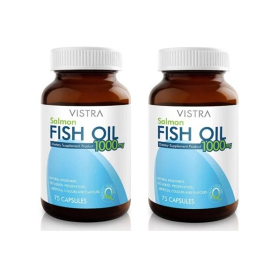 цена Рыбий жир Vistra Salmon Fish Oil 1000 мг, 2 банки по 75 капсул
