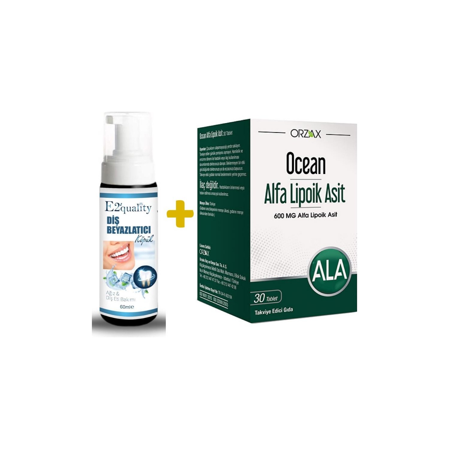Отбеливающая пена для зубов Orzax E2' Quality + Альфа-липоевая кислота Orzax Ocean 600 мг, 30 таблеток