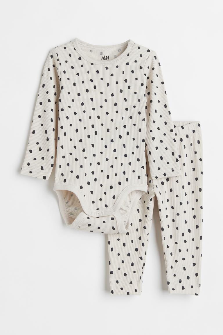 

Хлопковый комплект в полоску H&M, светло-бежевый/горошек