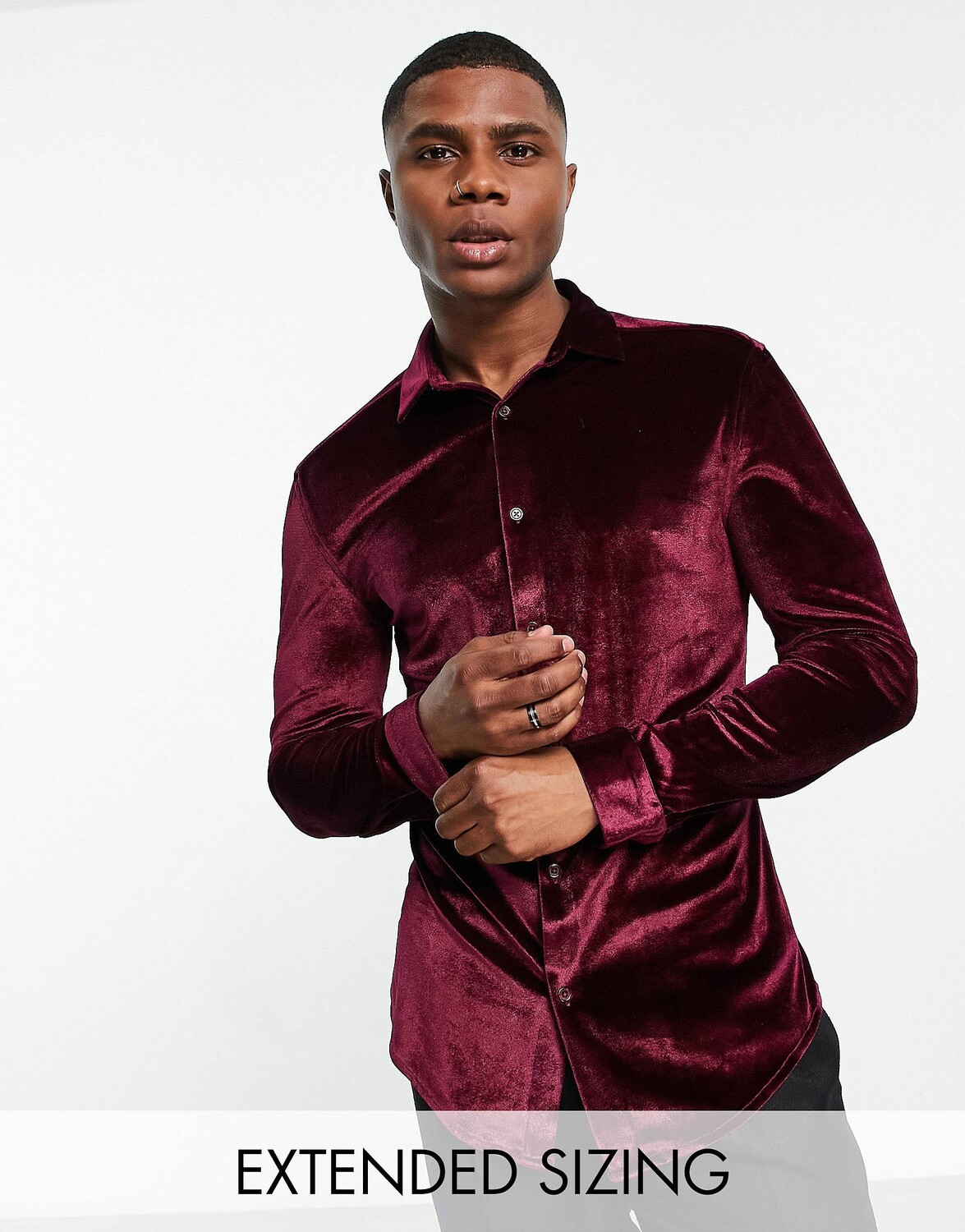 

Бордовая бархатная рубашка скинни ASOS DESIGN