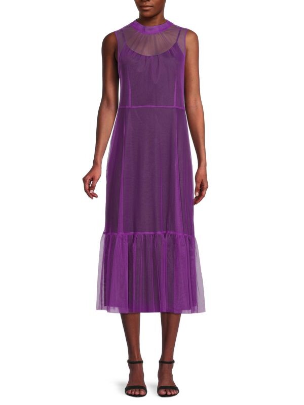 Платье макси с накладкой из тюля DKNY Purple