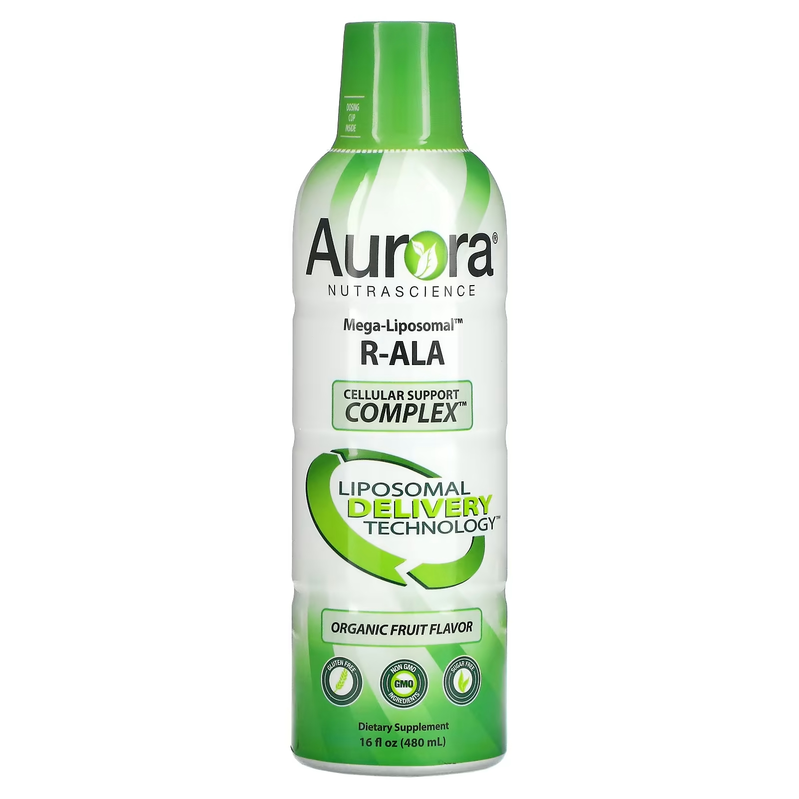 Aurora Nutrascience Mega-Liposomal R-ALA R-альфа липоевая кислота со вкусом органических фруктов, 480 мл