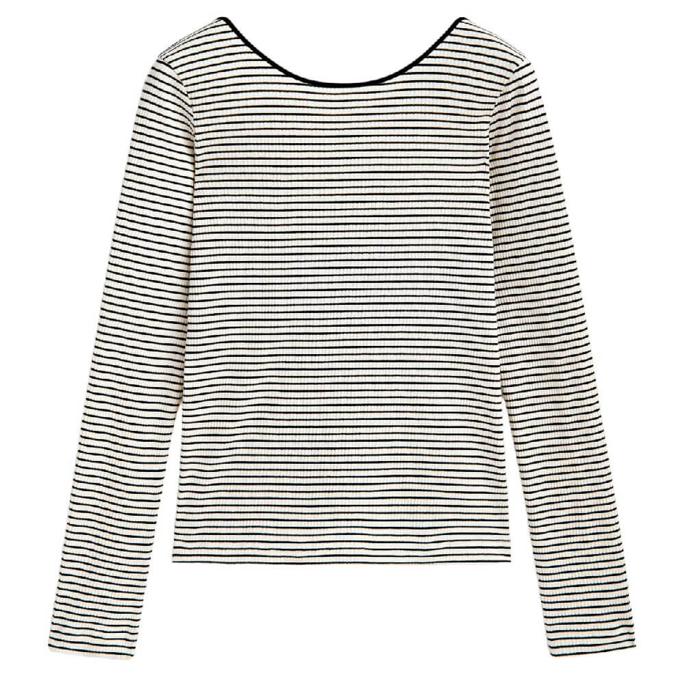 

Топ Massimo Dutti Striped Ribbed With Low-cut Back, кремовый/черный