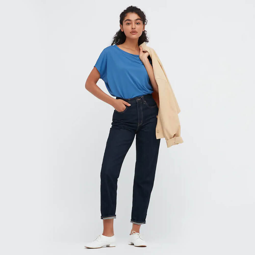 

Футболка Uniqlo Drape Boat Neck, яркий голубой