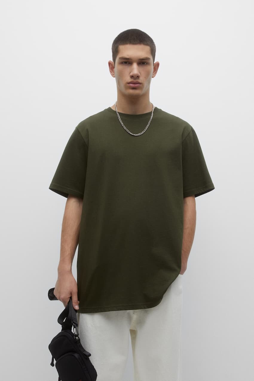 

Базовая хлопковая футболка с короткими рукавами Pull&Bear, хаки