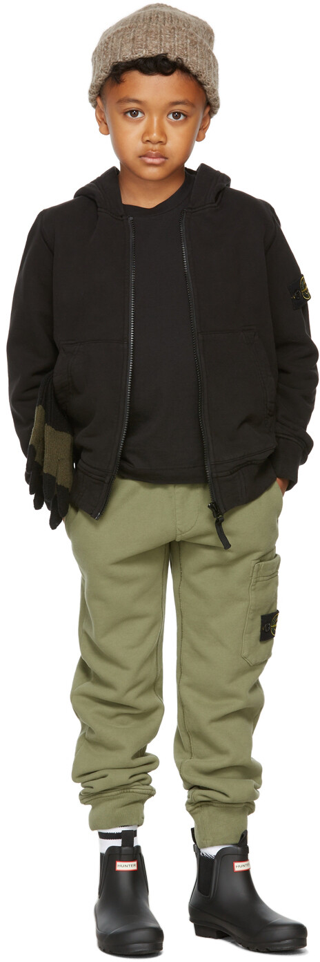 

Детская черная толстовка с капюшоном на молнии Stone Island Junior