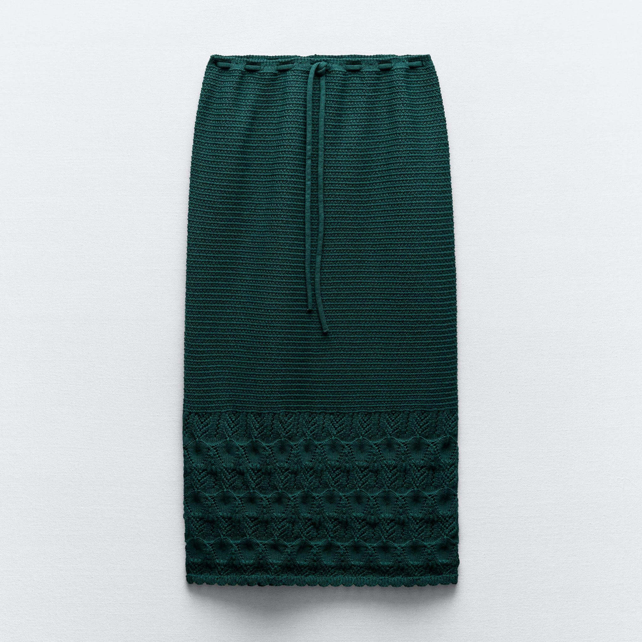 Юбка-миди Zara Pointelle Knit, зеленый юбка ажурной вязки