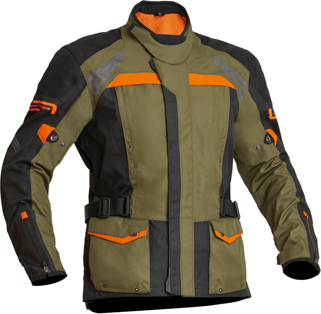 цена Куртка Lindstrands Transtrand Водонепроницаемая мотоциклетная текстильная, зелено-оранжевая