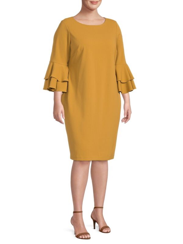 

Платье большого размера с расклешенными рукавами Calvin Klein Yellow