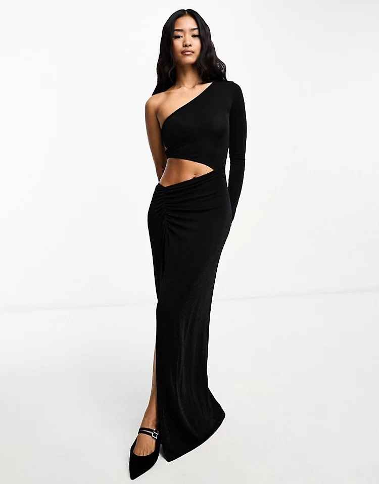 Платье Pull&Bear One Shoulder Cut Out, черный - фото