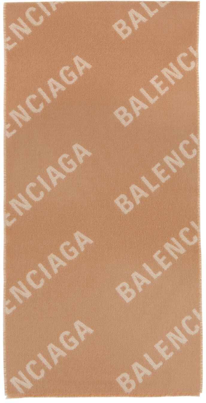

Бежево-белый шарф с логотипом по всей поверхности Balenciaga