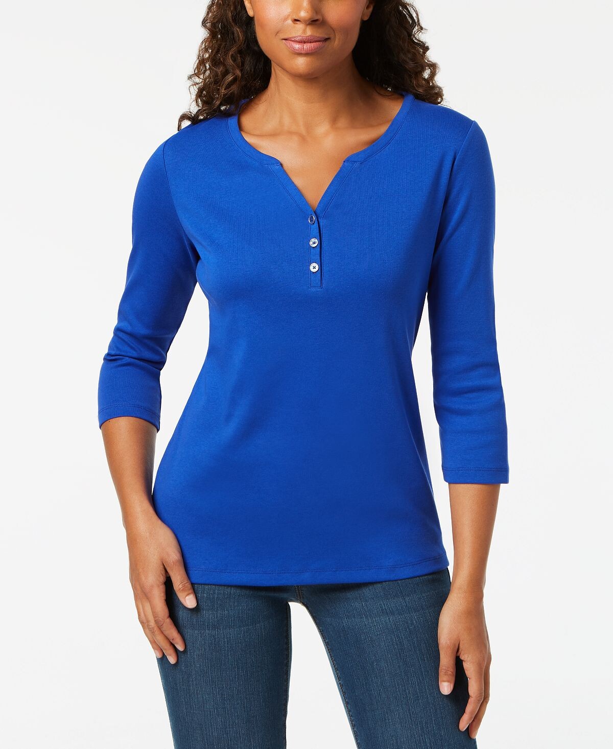 

Миниатюрная рубашка henley с рукавами 3/4, созданная для macy's Karen Scott, мульти