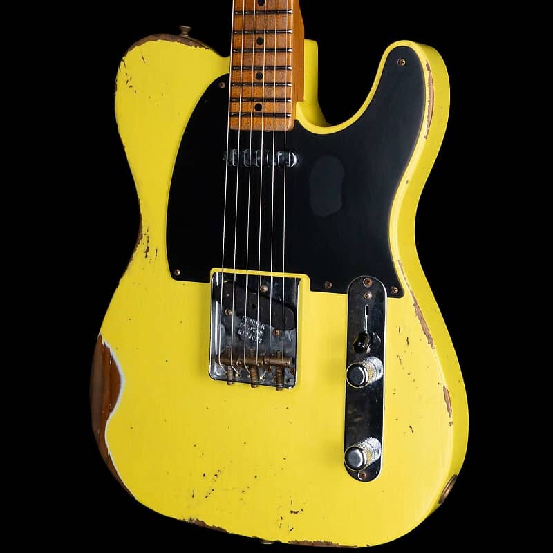 

Fender Custom Shop 1952 Telecaster Heavy Relic Жареный корпус и гриф обтекаемый U-образный вырез с вырезом в виде граффити желтого цвета Custom Shop 1952 Telecaster Heavy Relic Roasted Body and Neck Streamlined U Neck Carve Graffiti Yellow
