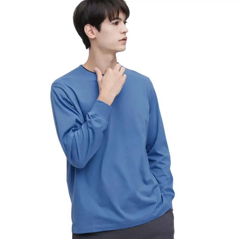 

Футболка Uniqlo Airism Cotton Crew Neck Long Sleeved, синий