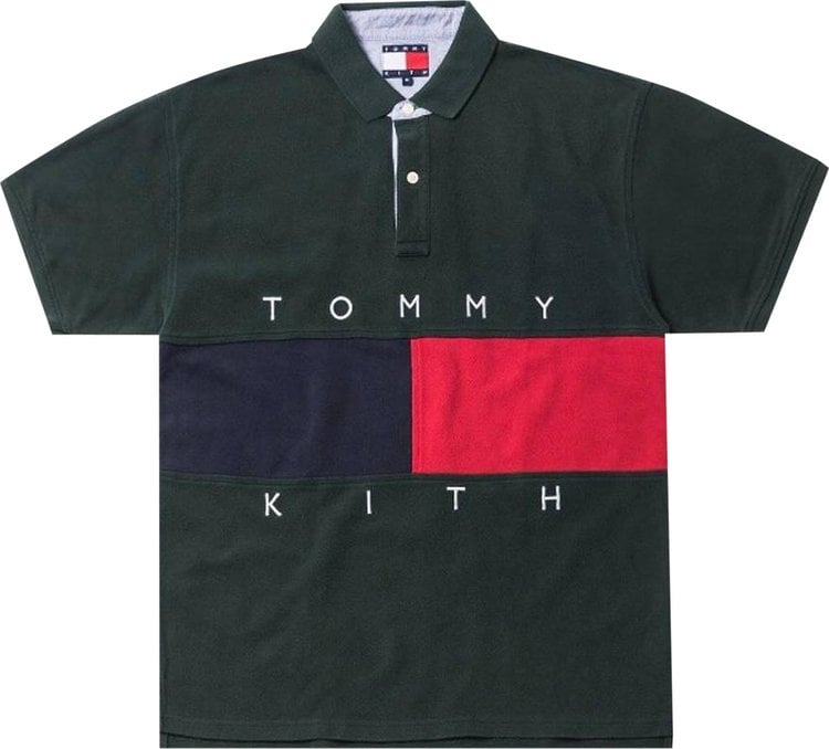 Футболка Kith x Tommy Hilfiger Flag Short-Sleeve Polo 'Forest', зеленый - фото