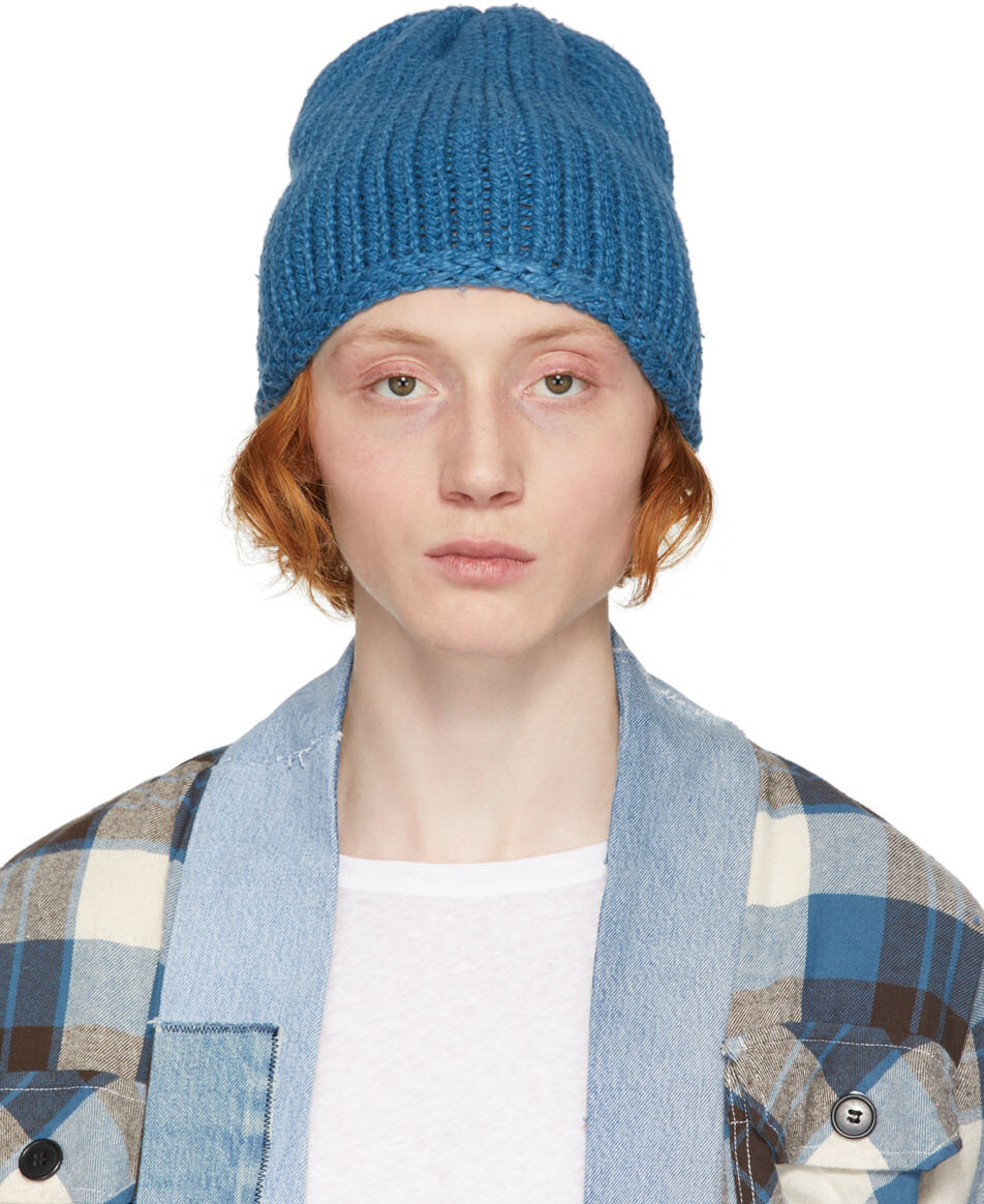 

Синяя вязаная шапка в рубчик Greg Lauren