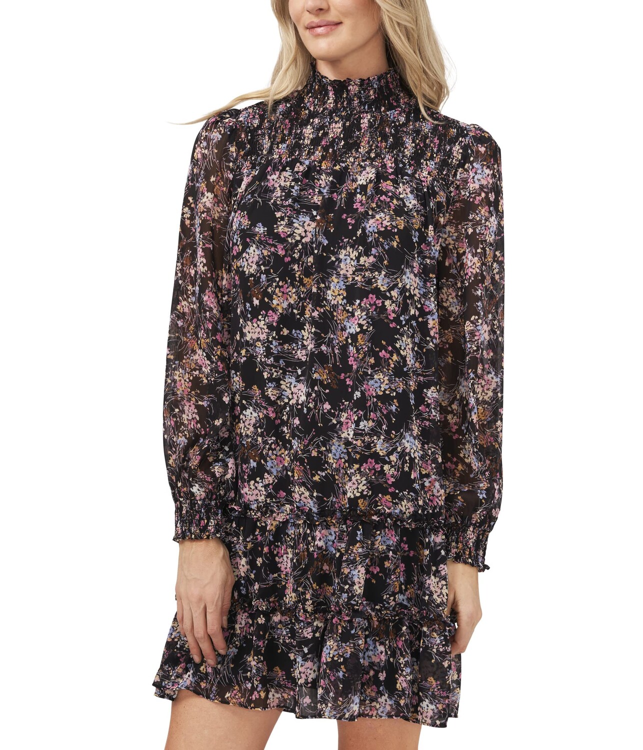 

Платье CeCe, Long Sleeve Printed Ditsy Yoryu Ruffled Dress