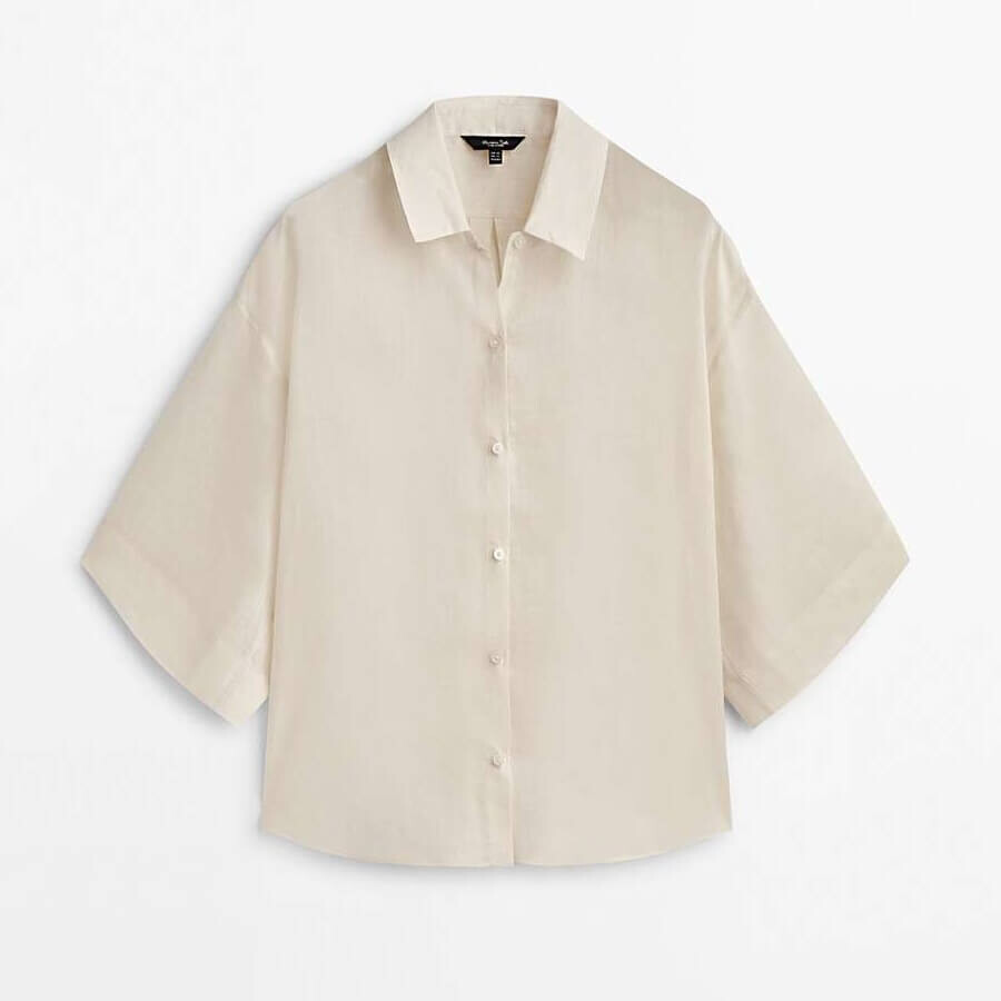 

Рубашка Massimo Dutti 100% Ramie Short Sleeve, кремовый