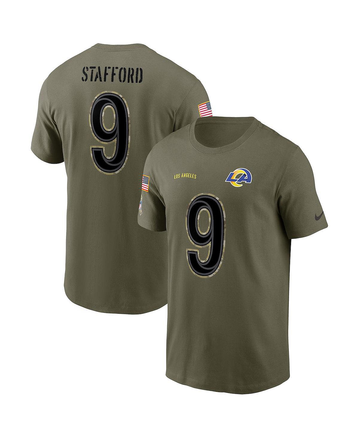 Мужская футболка matthew stafford olive los angeles rams 2022 salute to service name and number Nike