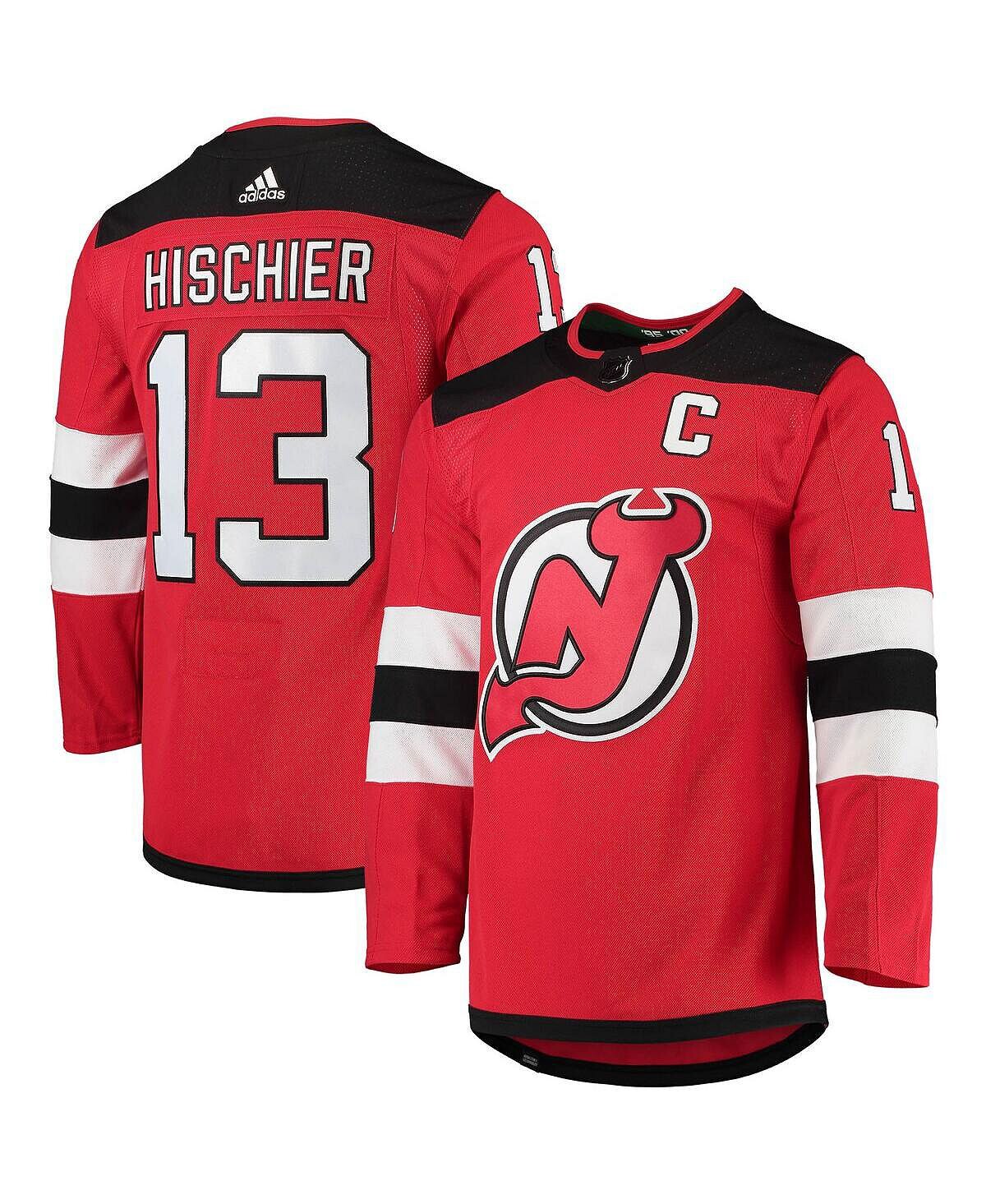 

Мужская красная майка new jersey devils home captain patch от нико хишира primegreen authentic pro player jersey adidas, красный