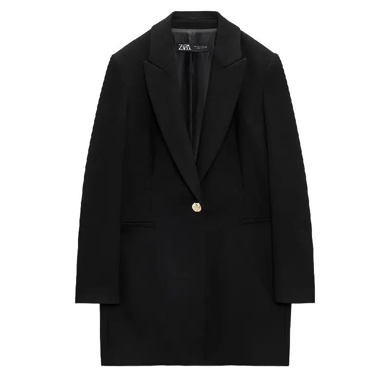 

Пиджак Zara Long With Golden Button Detail, черный