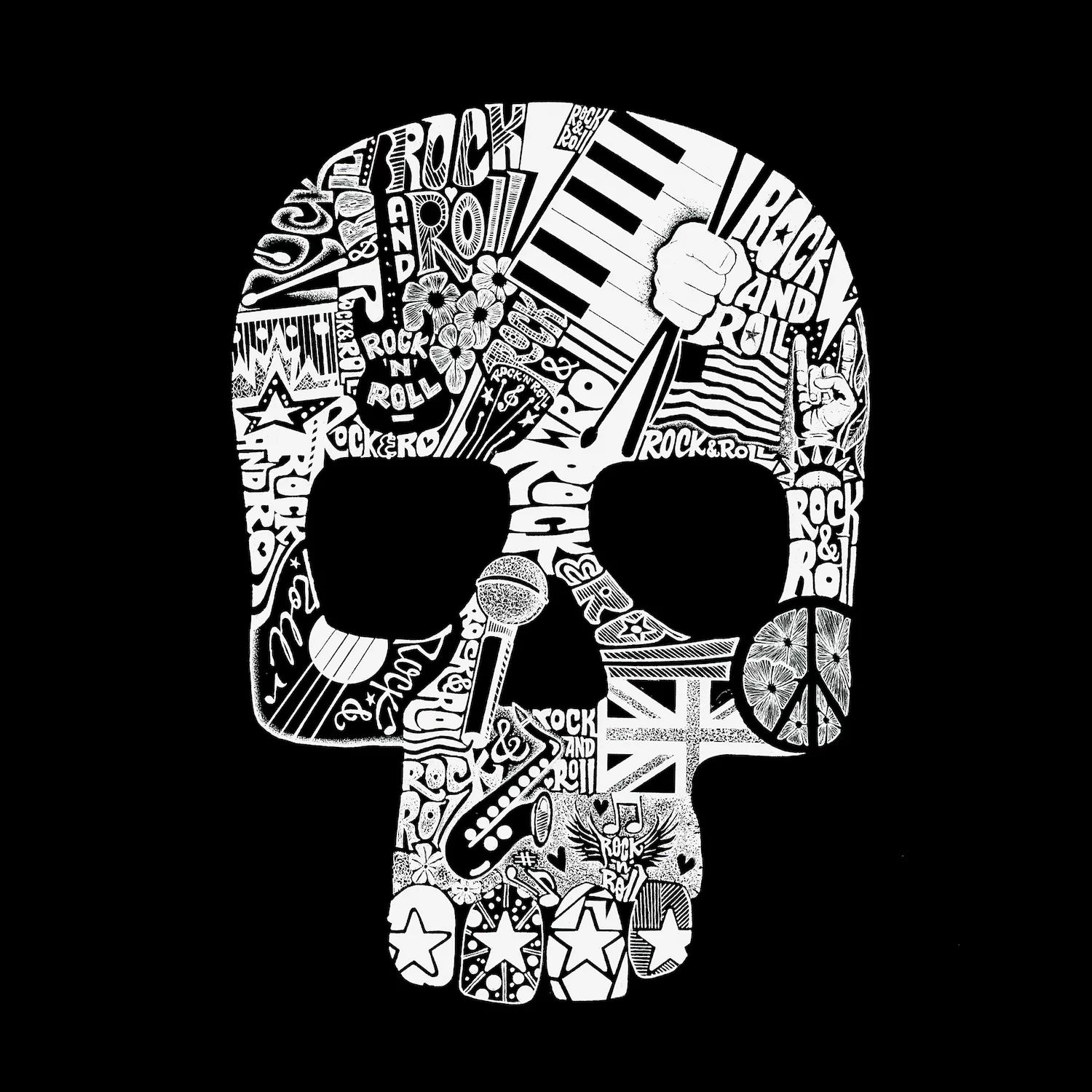 Рок-н-ролльный череп — мужская толстовка с капюшоном Word Art LA Pop Art, черный женская толстовка с капюшоном в стиле рок н ролл с черепом word art la pop art черный