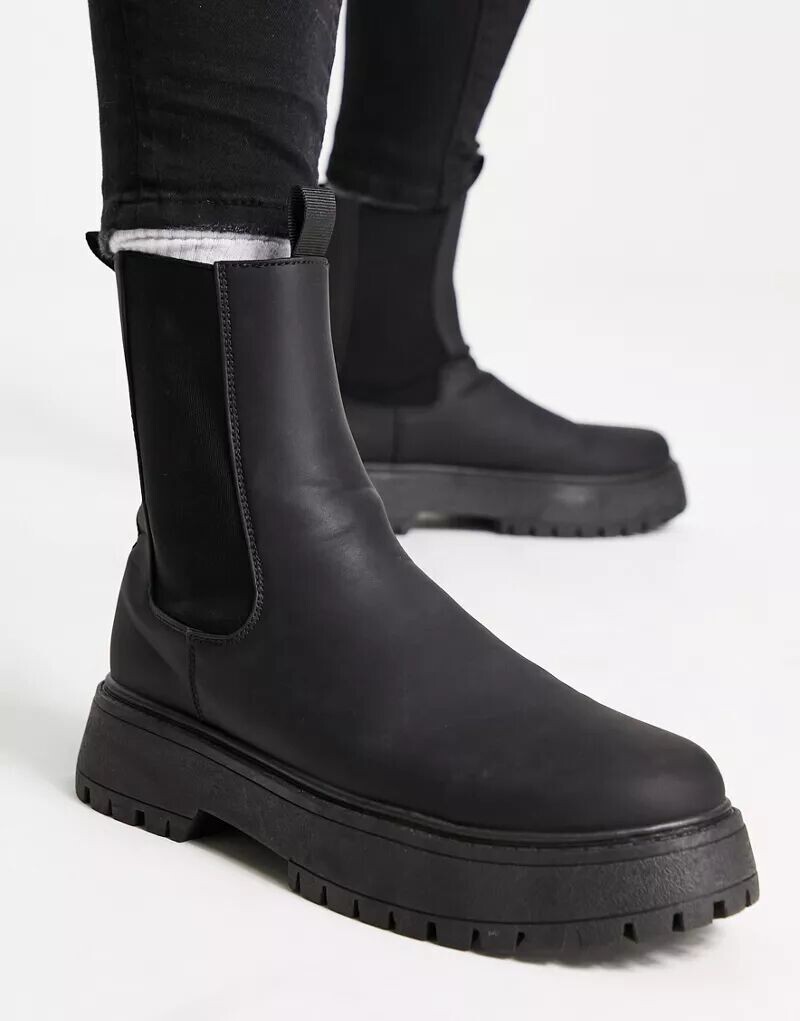 

Черные ботинки челси на массивной подошве из искусственной кожи ASOS