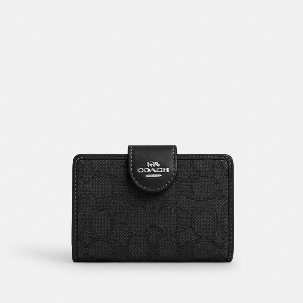 

Средний кошелек с угловой молнией COACH, серебряный/черный