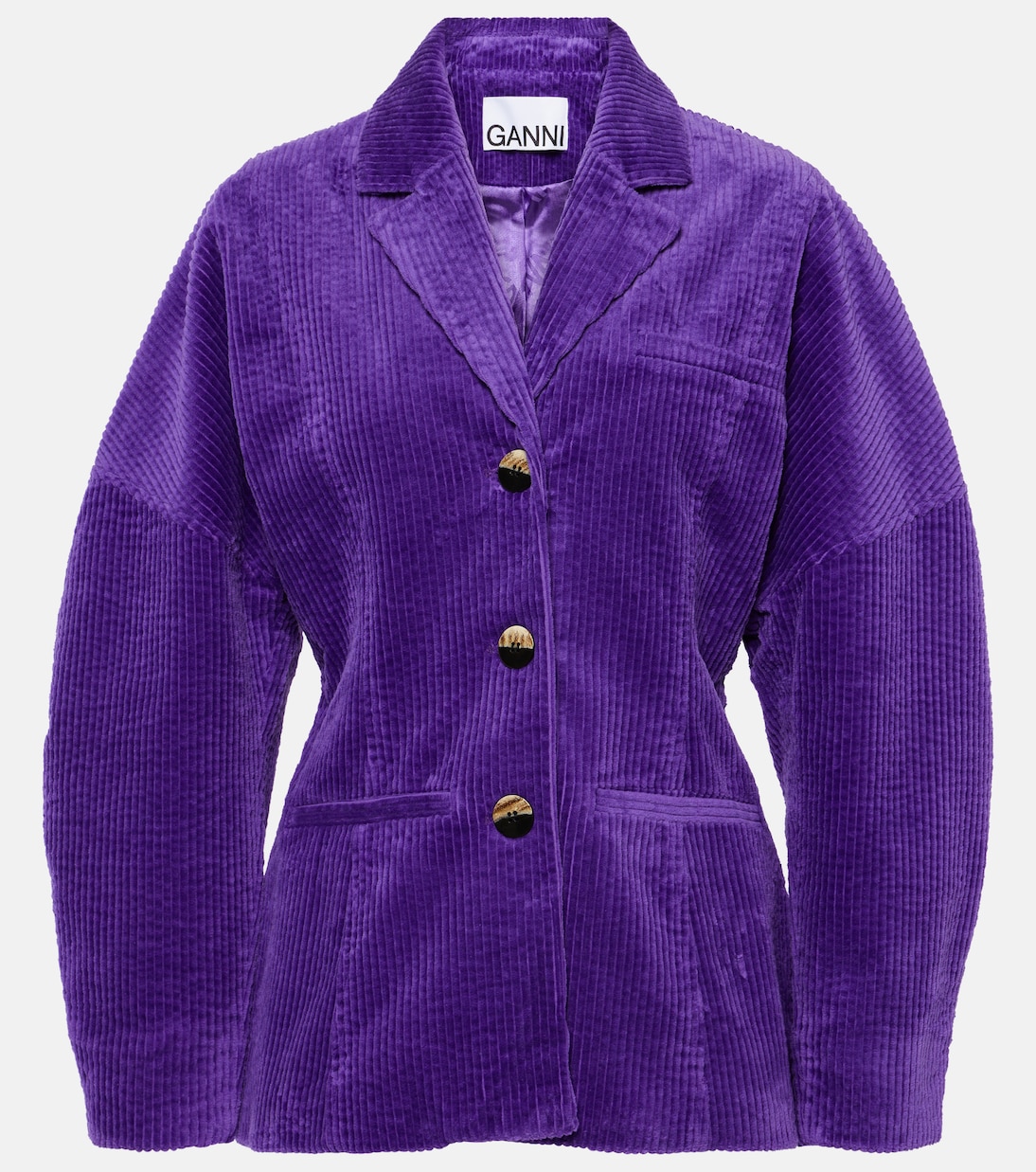 цена Вельветовый пиджак из смесового хлопка Ganni, фиолетовый
