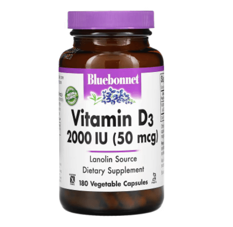 Витамин D3 50 мкг 2000 МЕ 180 капсул Bluebonnet Nutrition капли витамина d3 с натуральным цитрусовым вкусом 2000 ме 30 мл bluebonnet nutrition