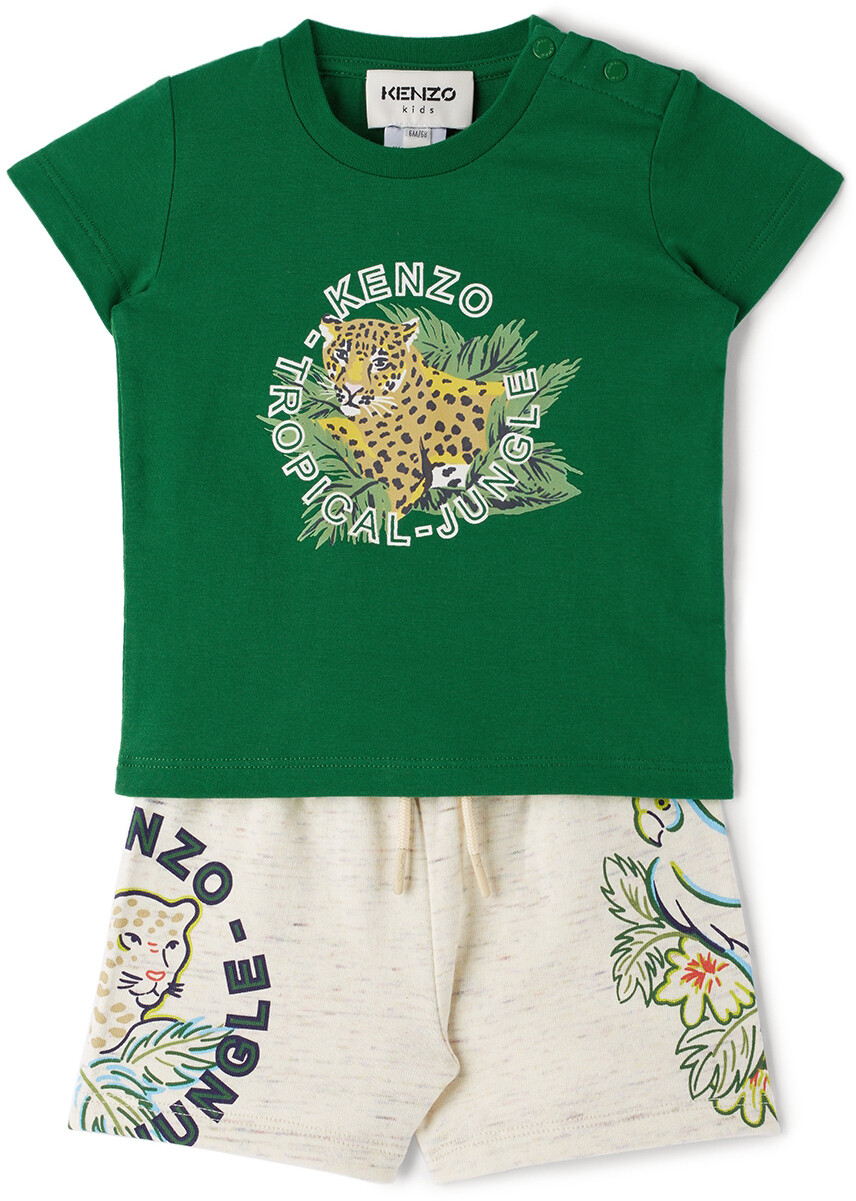 

Комплект из футболки и шорт Baby Green & Beige Kenzo