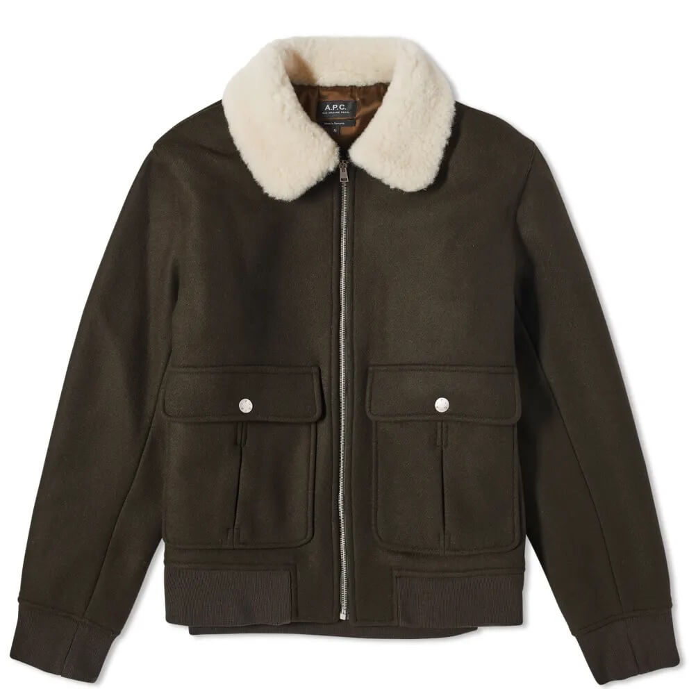 

Куртка A.P.C. Ben Faux Fur Collar, темно-зеленый