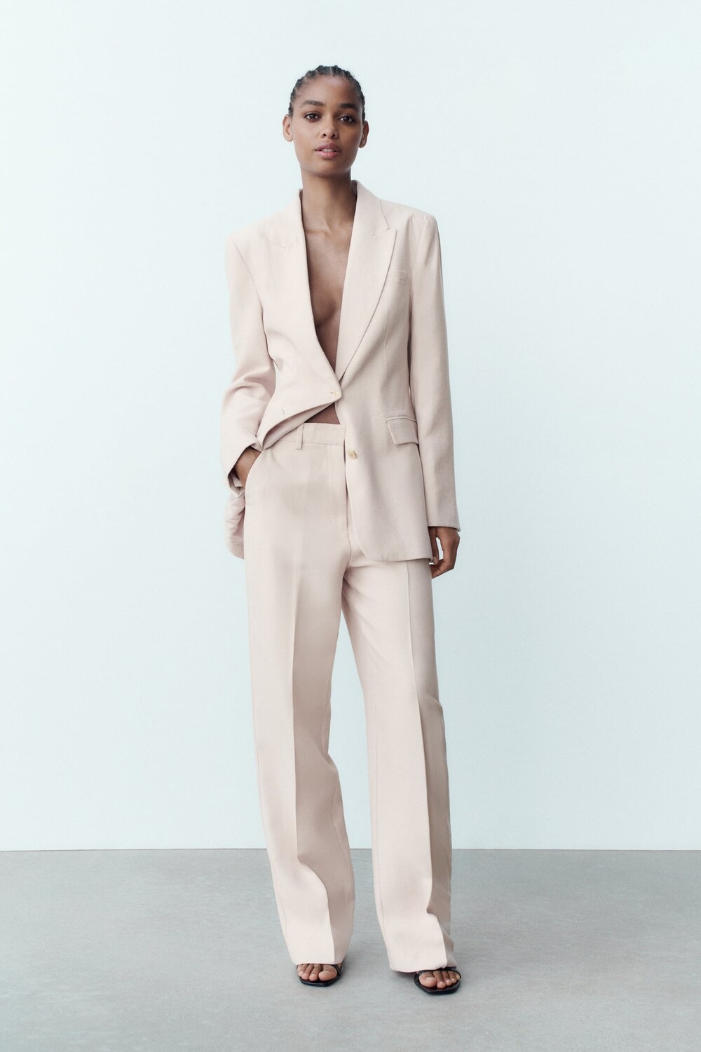 

Брюки прямого кроя ZARA, бежево-розовый