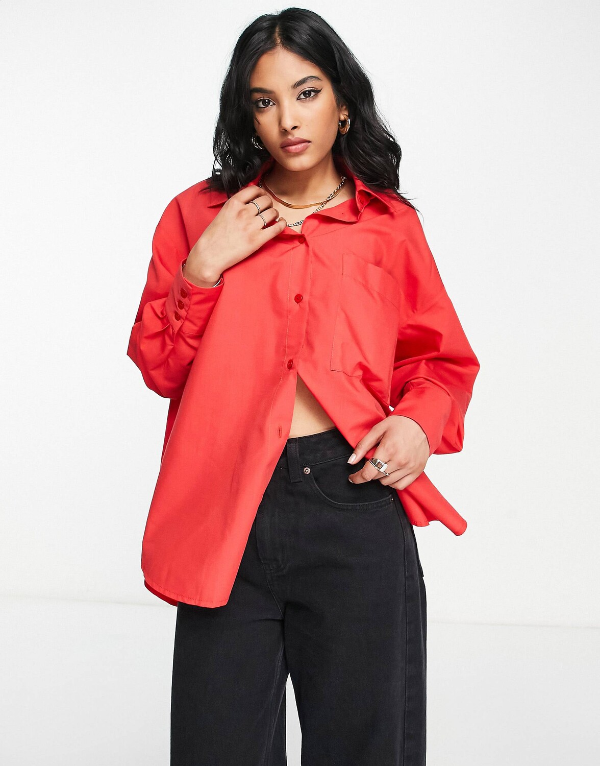 

Свободная рубашка красного цвета с глубоким подолом ASOS DESIGN ASOS DESIGN