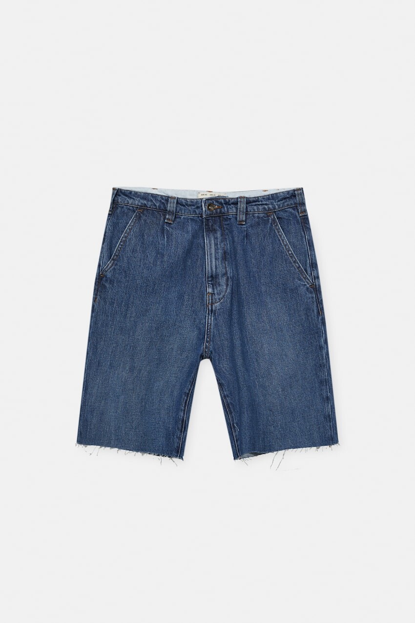 

Шорты Pull&Bear Wide-leg Denim Bermuda With Darts, синий