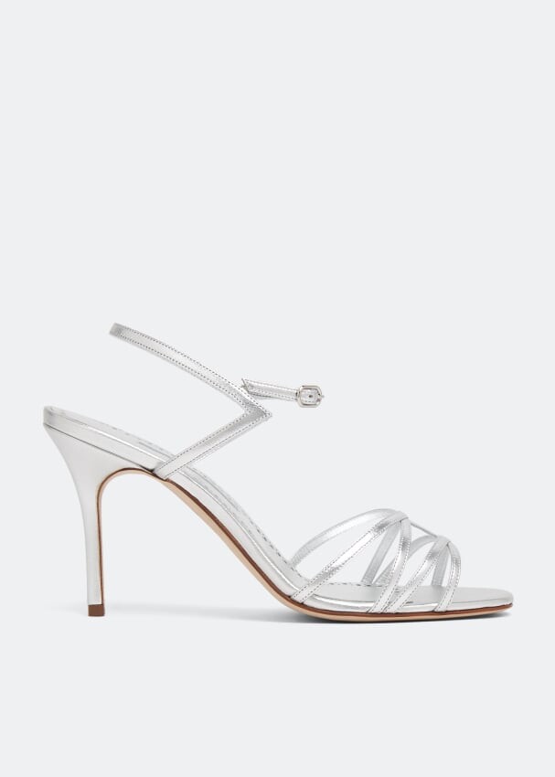 

Сандалии MANOLO BLAHNIK Solisa leather sandals, серебряный