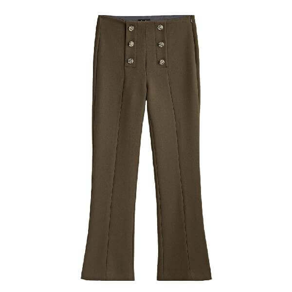 

Брюки клеш Massimo Dutti Kick Flare With Goldtoned Buttons, хаки