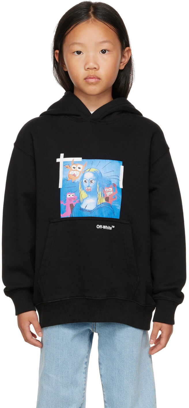 

Детская черная толстовка с капюшоном Monsterlisa Off-White