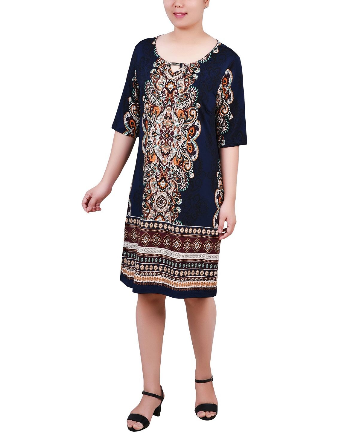 

Платье прямого кроя с рукавами до локтя NY Collection, мульти