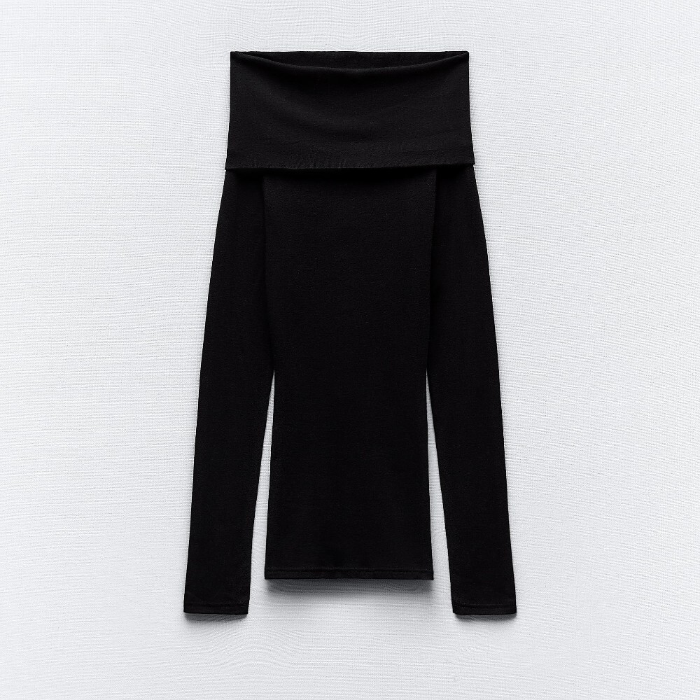 

Топ Zara Off-the-shoulder Cotton, черный