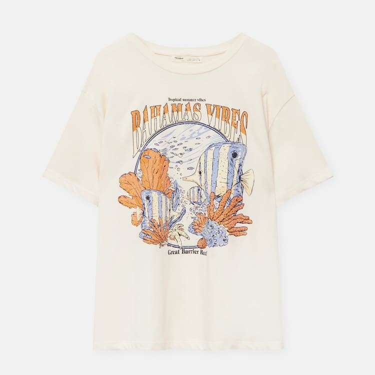 

Футболка Pull&Bear с графическим принтом, молочный, Белый