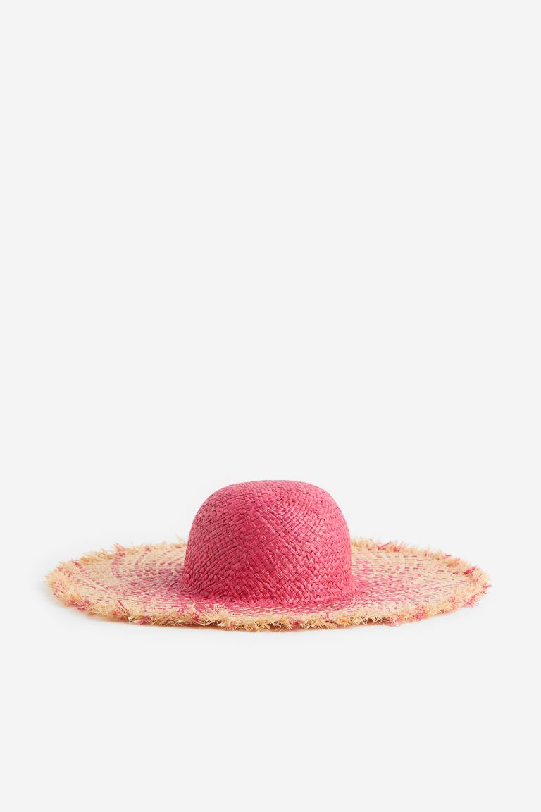 Соломенная шляпа с широкими полями H&M, ярко-розовый/бежевый