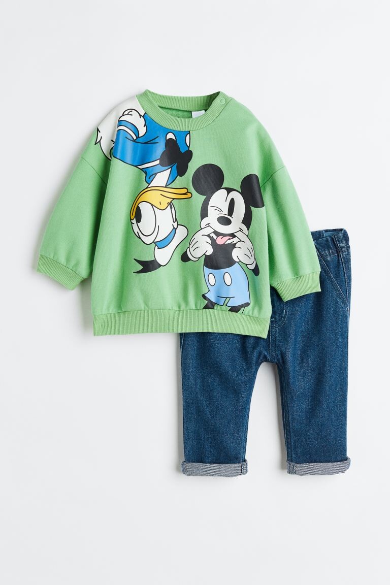 

Комплект из 2 предметов: толстовка и джоггеры H&M, зеленый/микки маус