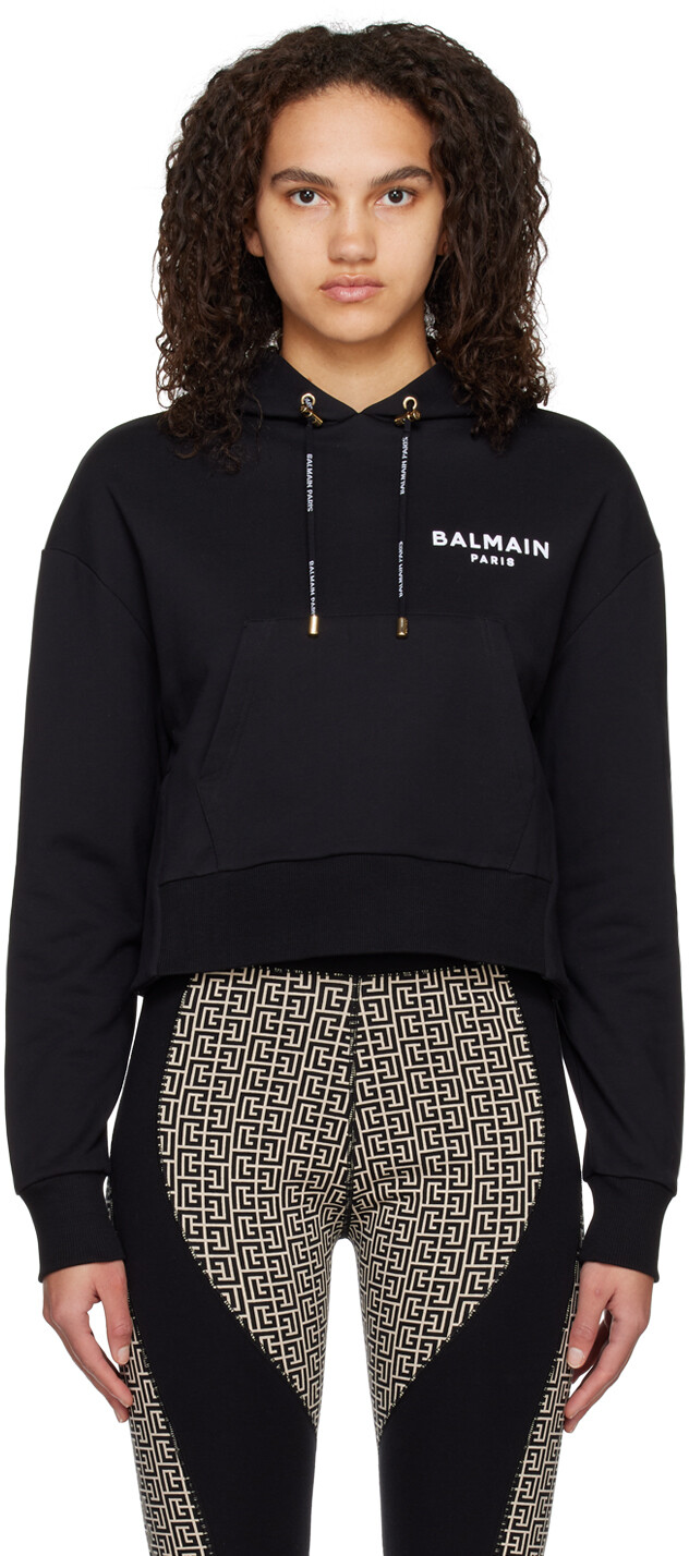 

Черный укороченный худи Balmain