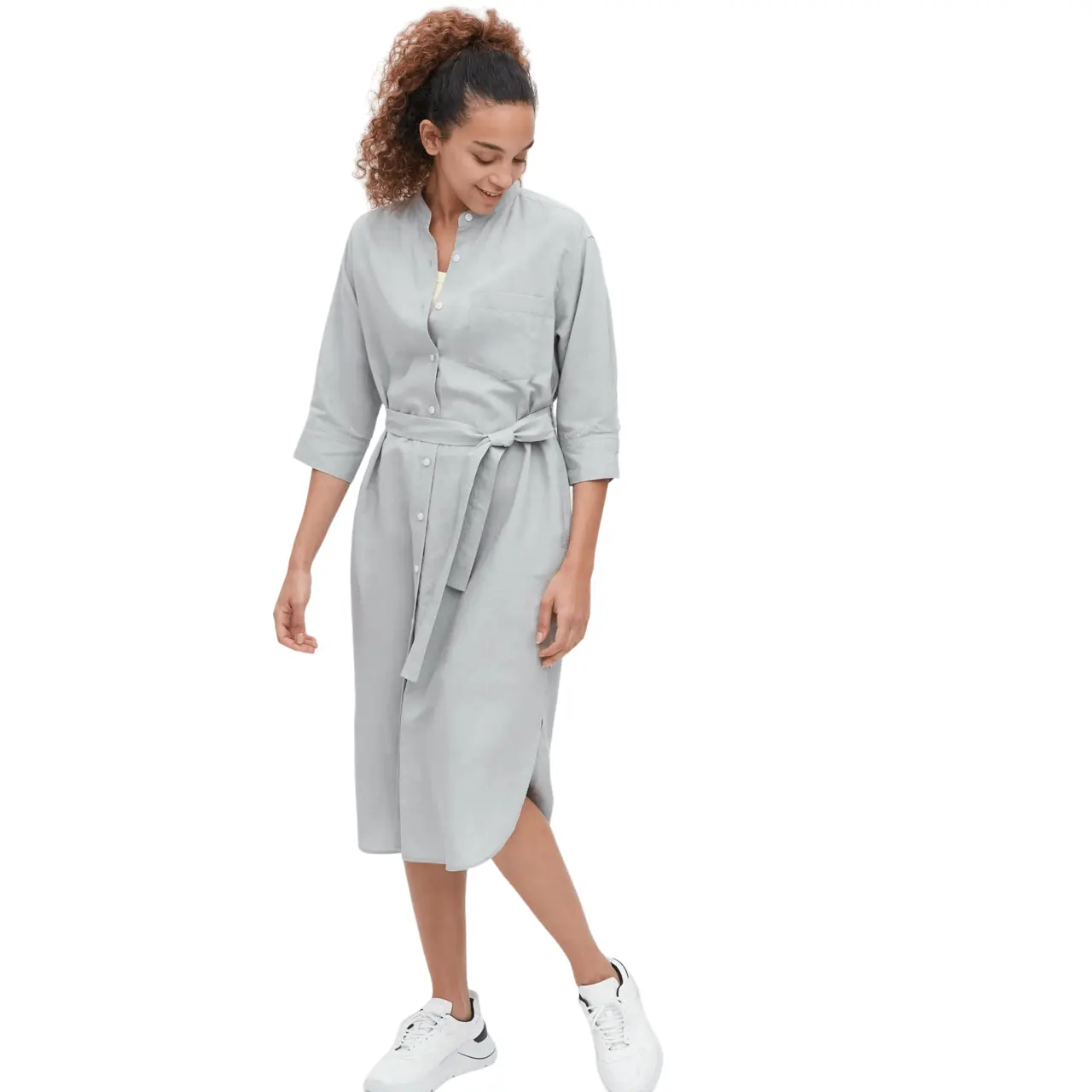 

Платье-рубашка Uniqlo Linen Blend 3/4 Sleeved, зеленый